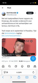 Derk Boswijk op X 'Net als haatpredikers horen rappers als Kneecap, die worden onderzocht voo...jpeg